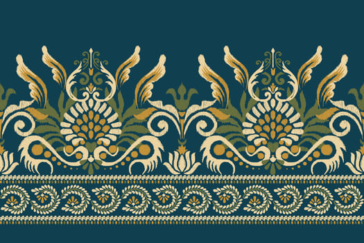 Ikat floral paisley embroidery on navy blue background.Ikat ethnic oriental pattern traditional.Aztec style abstract vector illustration.design for texture,fabric,clothing,wrapping,decoration,sarong.