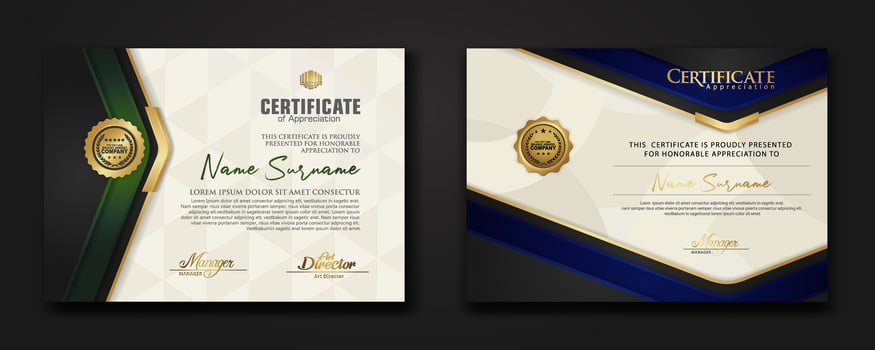 New design two set  luxury certificate  template with shadow effect on overlap layers and cream color on  pattern background vector