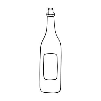 Hand drawn wine bottle illustration. Alcohol drink clipart in doodle style. Single element for design vector
