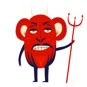 Red devil with a trident. Strange ugly Halloween characters. Cute bizarre comic characters in modern flat hand drawn style png