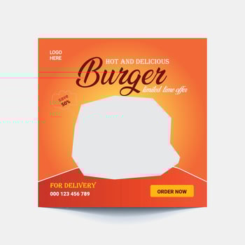 Food social media post template. Restaurant social media banner. Square size. Fast food social media post design vector. High resolution. Burger and delicious social media marketing banner post. vector