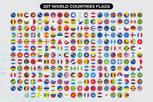 257 World Countries Flags Set. World Flags Icon Set. Vector Icons