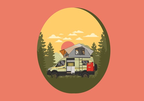 Large van with roof tent illustration design vector
