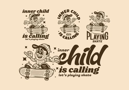 Mascot character of a boy on a skateboard in vintage style vector