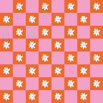 Checkerboard seamless pattern. Chessboard pattern. Retro background. Hippie background. Floral seamless pattern. Pink background vector