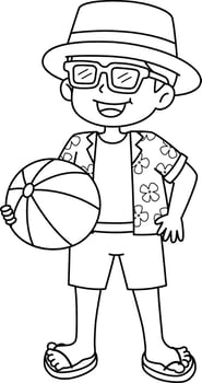 Boy in a Summer Outfit Isolated Coloring Page vector