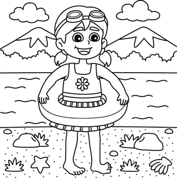 Girl in Swimsuit Outfit Summer Coloring Page vector