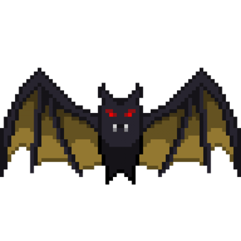 An 8-bit retro-styled pixel-art illustration of an orange blood bat. png