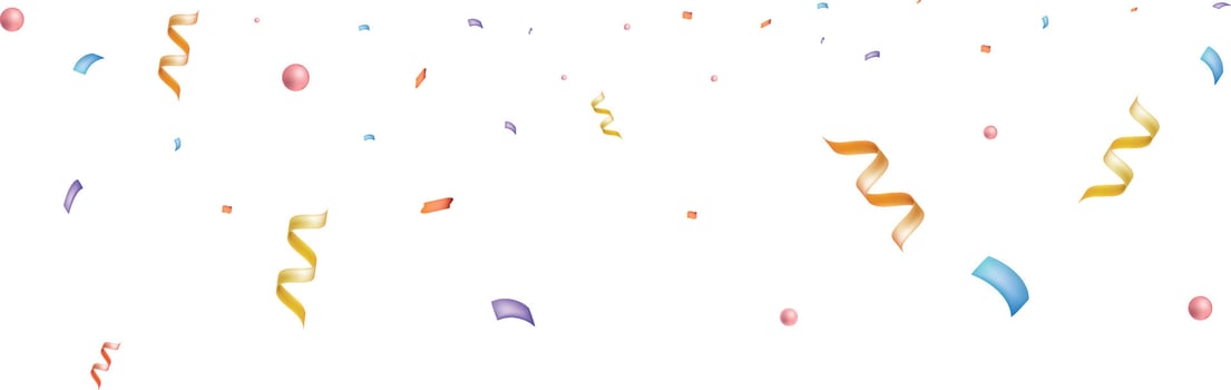 congratulatory background with 3d colored confetti and serpentine. Vector illustration