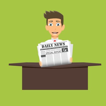 Businessman reading newspaper. Flat vector illustration