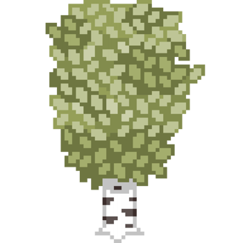 An 8-bit retro-styled pixel-art illustration of a birch tree with vibrant tan leaves. png