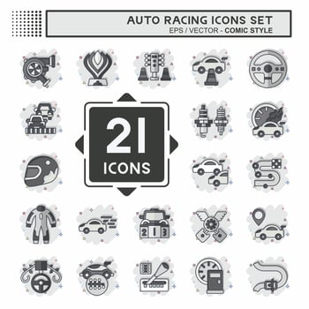 Icon Set Auto Racing. related to Racing symbol. comic style. simple design editable. simple illustration vector