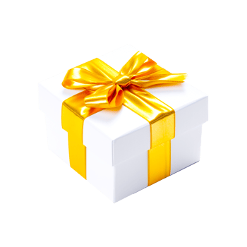 White gift box with golden ribbon bow png