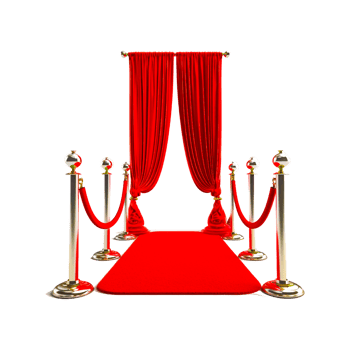 3d render of Red carpet and path barriers, Luxury entrance to vip event or celebrity party isolated on transparent background. png