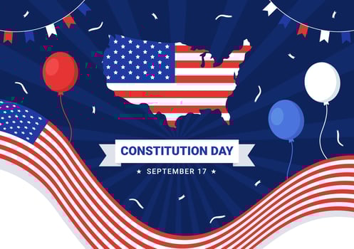 Happy Constitution Day United States Vector Illustration on 17th September with American Waving Flag Background and Capitol Building Templates