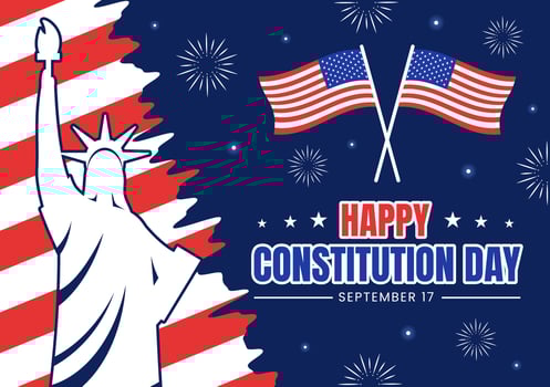 Happy Constitution Day United States Vector Illustration on 17th September with American Waving Flag Background and Capitol Building Templates