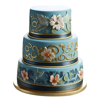 Decorated fondant cake isolated on transparent background png