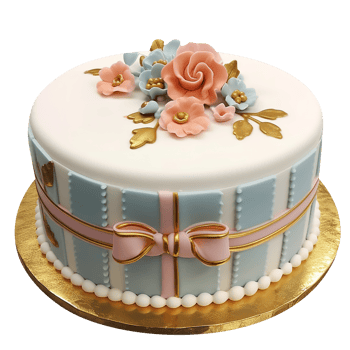 Decorated fondant cake isolated on transparent background png