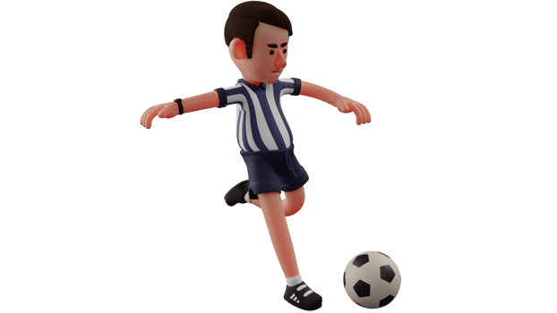 3D illustration. Handsome Referee 3D Cartoon Character. The referee will kick the ball on the sidelines. An agile referee will direct the ball into the field. 3D Cartoon Character png