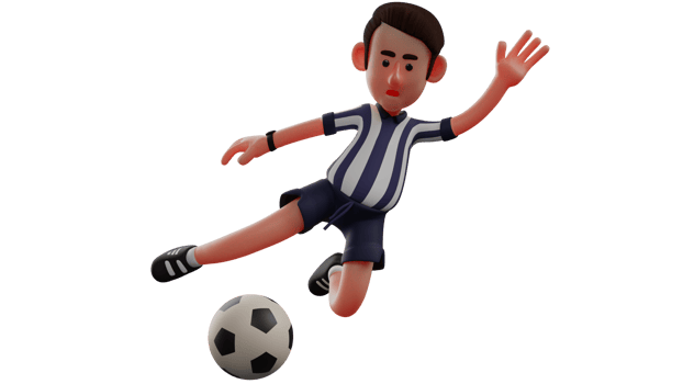 3D illustration. Attractive Referee 3D Cartoon Character. Referee in a pose kicking the ball. The referee kicks the ball towards the field. The referee looks absolutely stunning. 3D Cartoon Character png