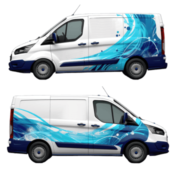 Company Van, Truck, Delivery Car with blue-white branding design mock-up set. Company Cars. Delivery Transport mockup, Generative AI png