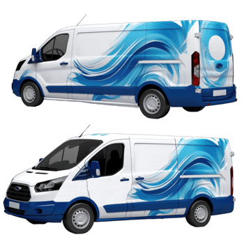 Company Van, Truck, Delivery Car with blue-white branding design mock-up set. Company Cars. Delivery Transport mockup, Generative AI png