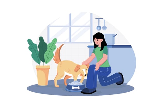 Young Woman Feeding Her Dog vector