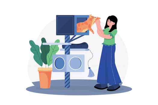 Pet Owners Playing With Ginger Cat vector