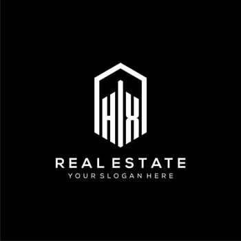 Letter HX logo for real estate with hexagon icon design vector