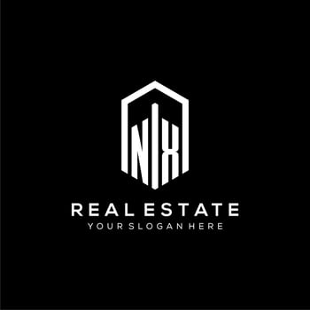 Letter NX logo for real estate with hexagon icon design vector