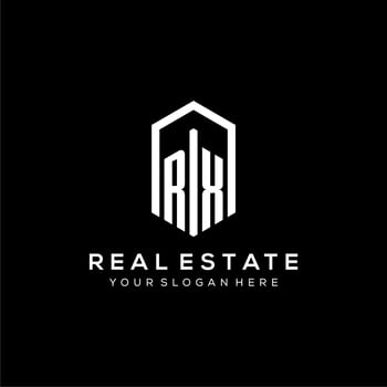 Letter RX logo for real estate with hexagon icon design vector