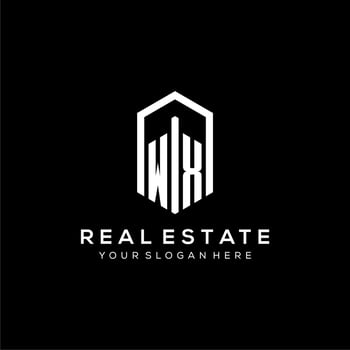 Letter WX logo for real estate with hexagon icon design vector
