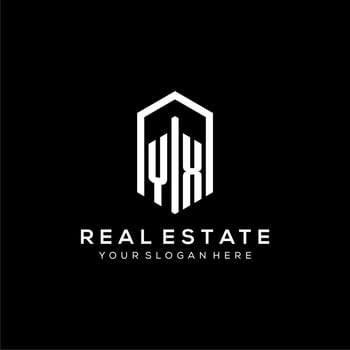 Letter YX logo for real estate with hexagon icon design vector