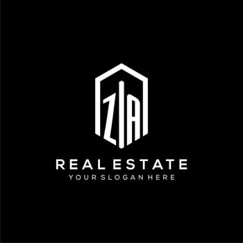 Letter ZA logo for real estate with hexagon icon design vector