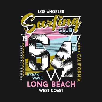 surfing club los angeles abstract graphic, typography vector, t shirt design illustration, good for ready print, and other use vector