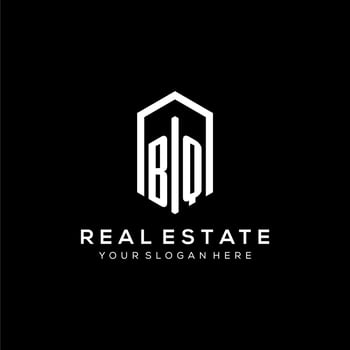 Letter BQ logo for real estate with hexagon icon design vector