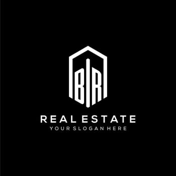 Letter BR logo for real estate with hexagon icon design vector