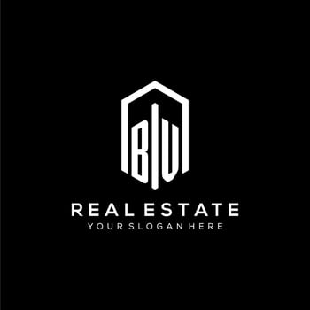 Letter BV logo for real estate with hexagon icon design vector