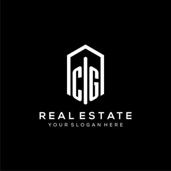 Letter CG logo for real estate with hexagon icon design vector