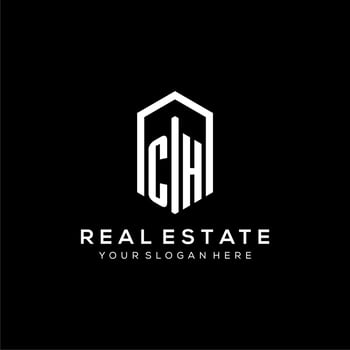 Letter CH logo for real estate with hexagon icon design vector