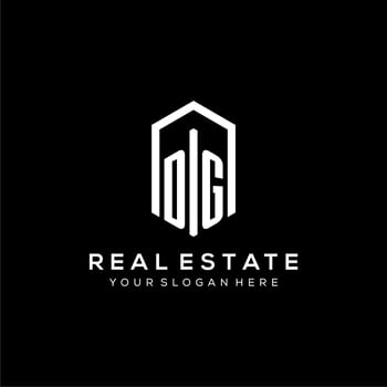 Letter DG logo for real estate with hexagon icon design vector