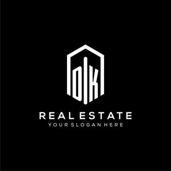 Letter DK logo for real estate with hexagon icon design vector
