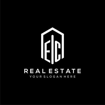 Letter EC logo for real estate with hexagon icon design vector