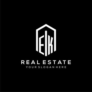 Letter EK logo for real estate with hexagon icon design vector