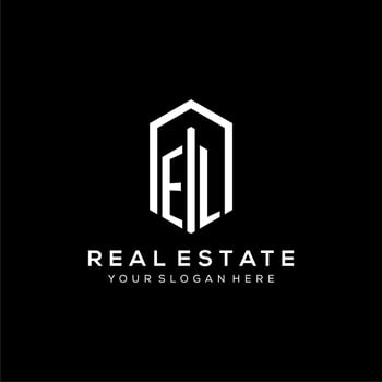 Letter EL logo for real estate with hexagon icon design vector