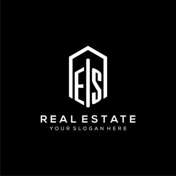 Letter ES logo for real estate with hexagon icon design vector