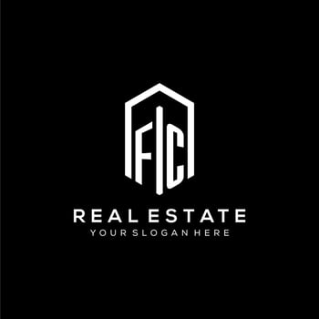 Letter FC logo for real estate with hexagon icon design vector