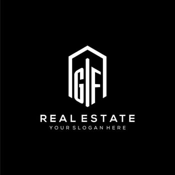 Letter GF logo for real estate with hexagon icon design vector