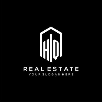 Letter HQ logo for real estate with hexagon icon design vector