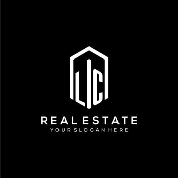Letter LC logo for real estate with hexagon icon design vector